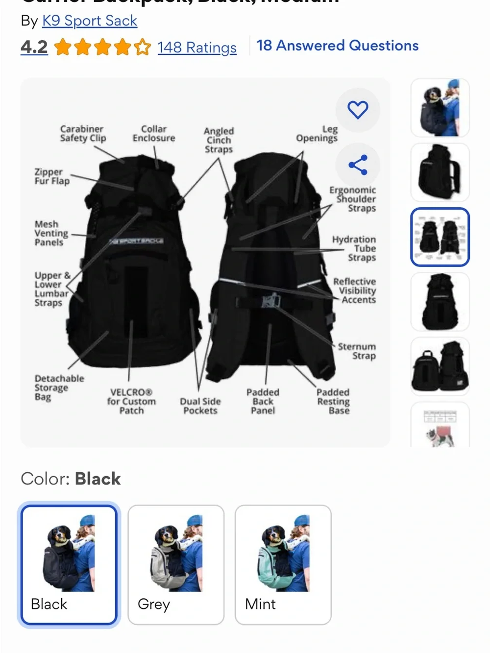 K9 Sport Sack Black Dog Carrier Backpack